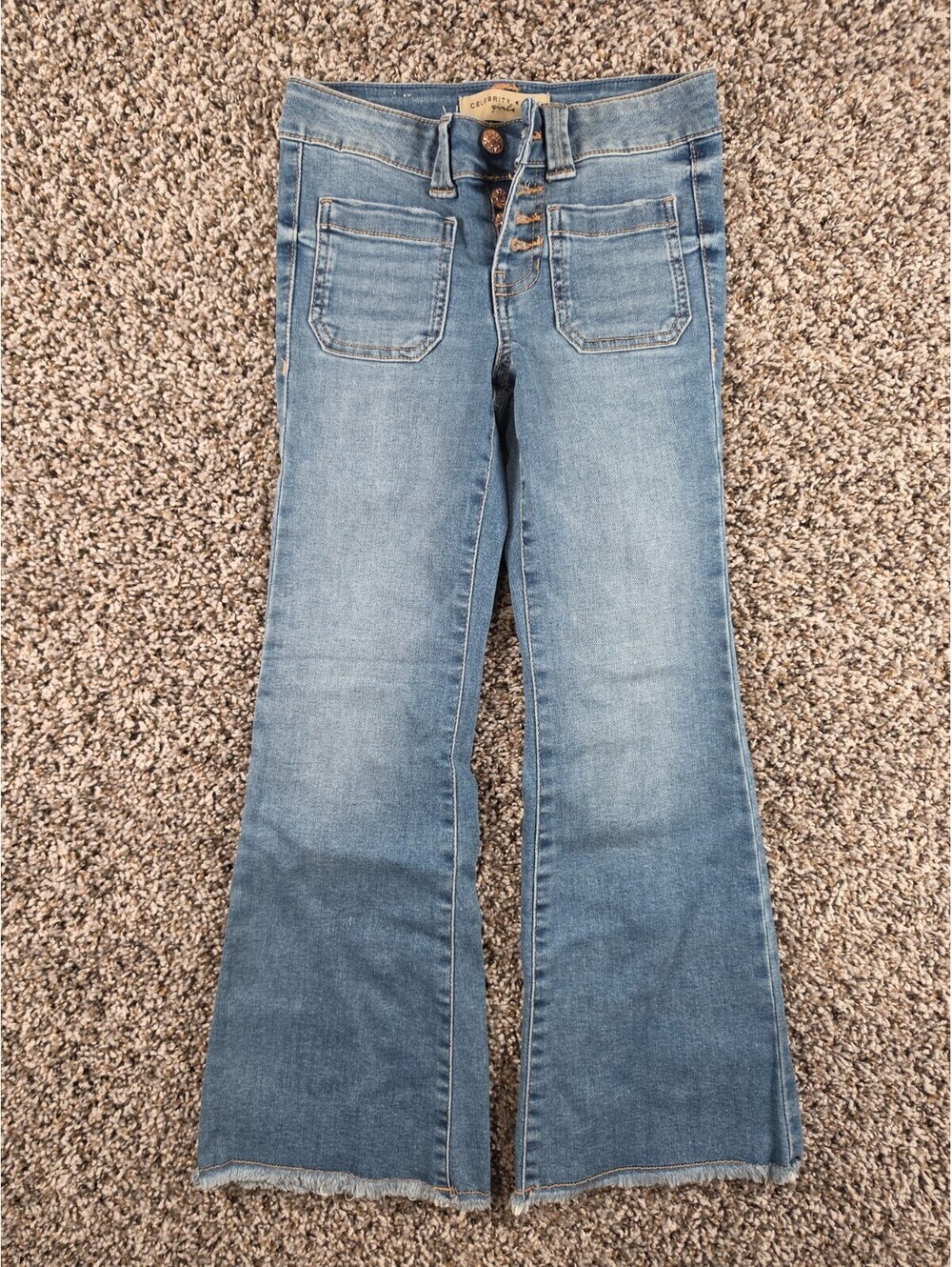 Celebrity Pink Girls Sz 8 Button Fly Blue Jeans Flare Leg Raw Hem
